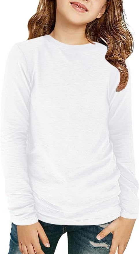 ZDC Girls Long Sleeve T Shirts Kids Crewneck Fall Winter Tops Basic Tees 5-14 Years