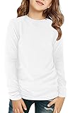 ZDC Girls Long Sleeve T Shirts Kids Crewneck Fall Winter Tops Basic Tees 5-14 Years White