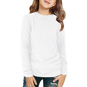 ZDC Girls Long Sleeve T Shirts Kids Crewneck Fall Winter Tops Basic Tees 5-14 Years