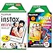Fujifilm Instax Mini Instant Film, 2X 10 Blatt (20 Blatt), Weiß & Mini Frame WW1 Rainbow, Bunt
