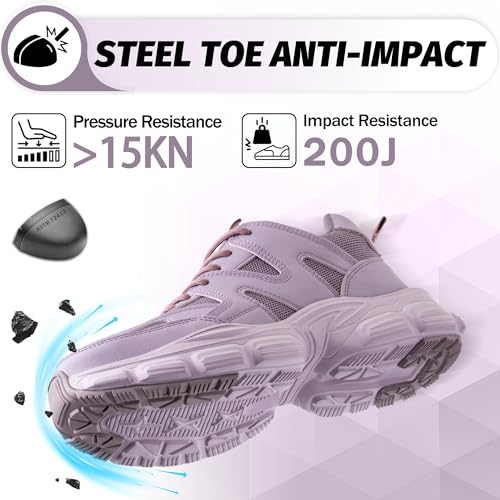 Image of Breathable Steel Toe Sneakers for Women Lightweight Puncture Proof Work Shoes Non Slip Safety Tennis Shoes Comfortable for Construction Industrial Warehouse
