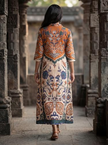Image of HELLCAT Floral Brown Women Dress|New Trending Dress for Women|Western 3 /4 Sleeve A-line