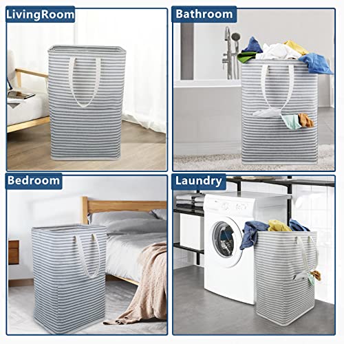 Robylin 72L Collapsible Laundry Hamper, Freestanding Laundry Basket With Classified Pocket, Large Foldable Clothes Basket With Extended Handles For Storing Clothes/ Toys, Etc, Grey #TOP2