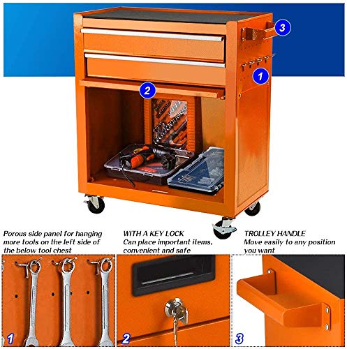 8-Drawer Rolling Tool Chest,Big Tool Chest and Tool Storage Cabinet,Tool Chest with 4 Wheels,Removable Portable Top Box with Lock Tool Chest for Garage and Warehouse (Orange)