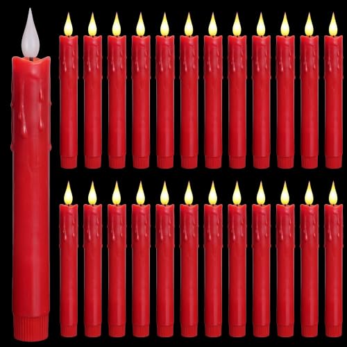 Image of Baquler 24 Pcs 7.5 inch Red Flameless Taper Candle LED Stick Battery Operated