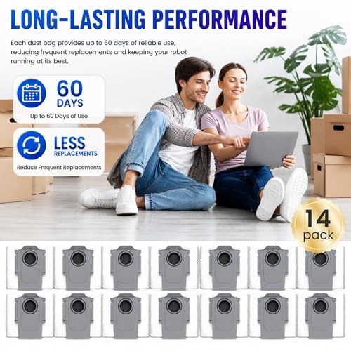 Image of 14Pcs Qrevo Dust Bags,Compatible with Roborock Qrevo All Series /S8 MaxV Ultra /Saros 10R /QV35A Robot Vacuum,3.2 Liter Large Capacity Activated Carbon Adsorptio Bags,Four-Layer Sealed,9 Week