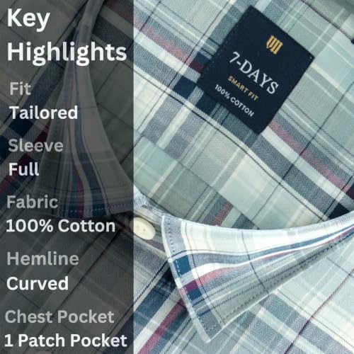 Image of 7-DAYS Men's Premium Check Shirt - 100% Cotton, Tailored Fit (Between Slim & Regular), Full Sleeve, with Pocket - Smart Office & Casual Look