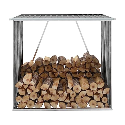Vidaxl Capannone Da Giardino Acciaio Zincato Grigio Stand Portalegna Legname - 2