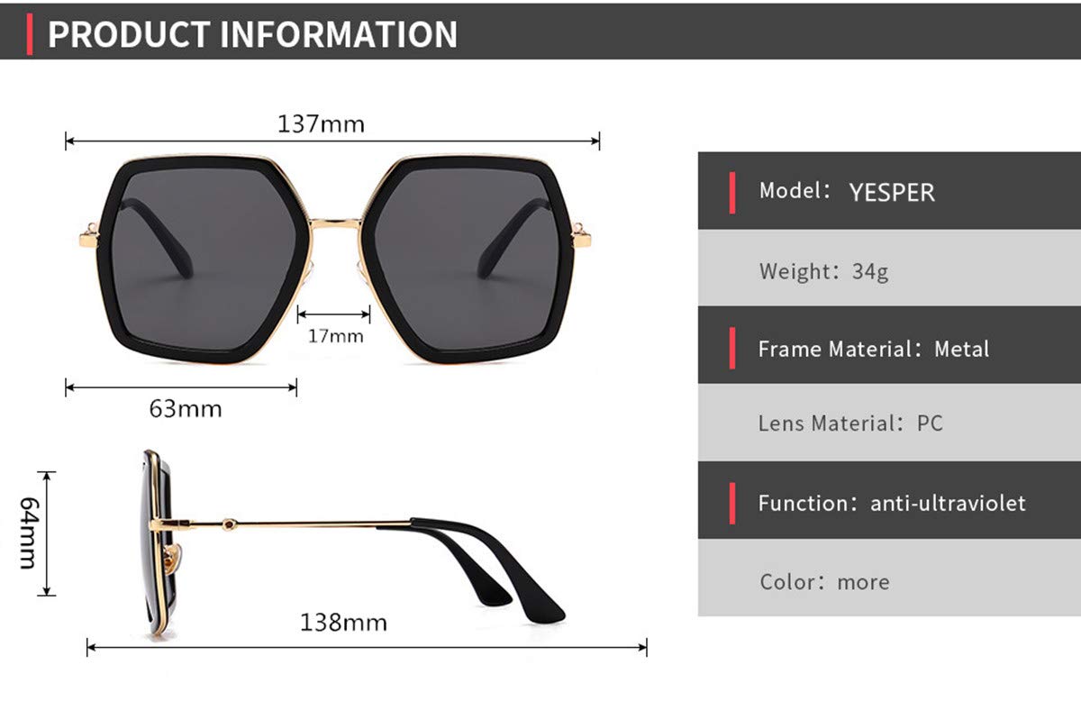 IKANOO Übergroße Sonnenbrille für Damen und Herren, modisch, 70er-Jahre, Disco-Brille, sechseckig, Designer-Rot, Grüntöne, Schwarz, Large