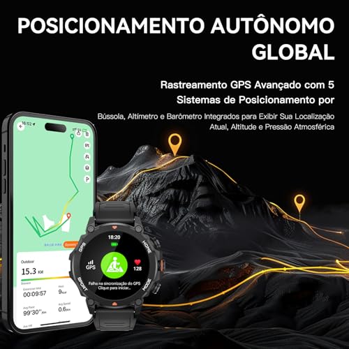 AURAFIT Smartwatch Relogio Inteligente Masculino Relógio Inteligente, GPS 150+ Monitoramento Esportivo, Altímetro Barômetro Bússola, Chamadas Bluetooth, 5ATM a Prova d'Agua, Tela AMOLED 3,6 cm - Imagem 2