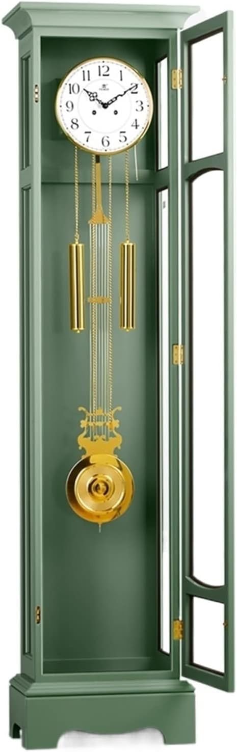 Grandfather Clock Mint Green Clocks Simple Pastoral Solid Wood Floor Clock European Fashion Large Table Home Decoration Vertical Pendulum Grandfather Alarm
