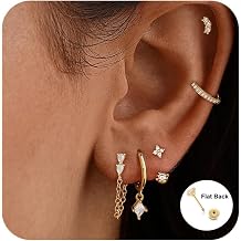 Gold Earring Stacks, Dainty Huggie Hoop Earrings 14K Gold Plated CZ Ear Cuff Chain Earrings Hypoallergenic Cartilage Earring Set Simple Gold Earrings for Women Trendy Piercing Jewelry