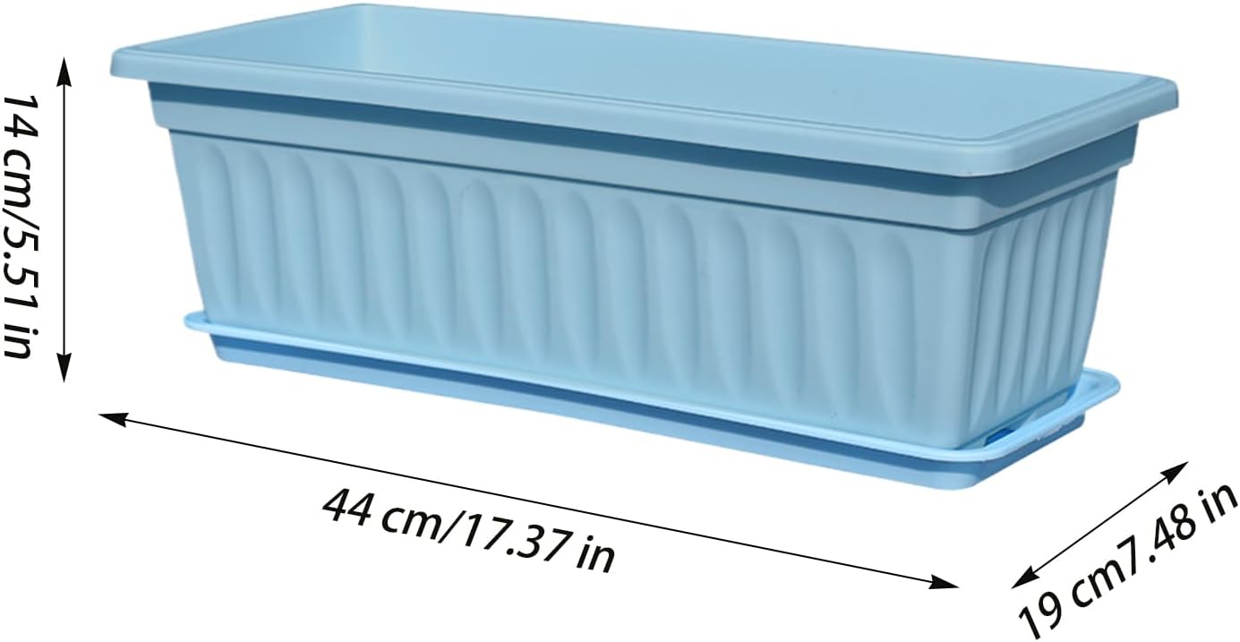 Window Box Planter - Rectangle Planter Box | 6pcs Railing Box with Trays| Weather Resistant Container Built-in Drainage Holes Accessories for Growing Vegetables Kitchen Balcony, Porch, Garde