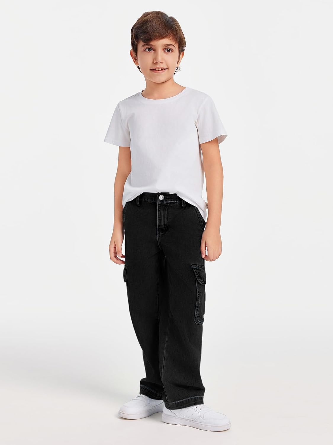 Haloumoning Boys Cargo Baggy Pants Elastic Waist Wide Leg Jeans Casual Demin Pants with Pockets 5-14 Years - Image 4
