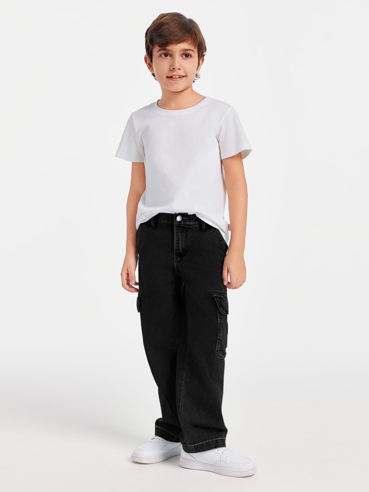 Haloumoning Chłopięce spodnie cargo dziecięce Baggy Jeans Casual spodnie rekreacyjne jesień modne spodnie jeansowe z elastycznym ściągaczem, 5-14 lat