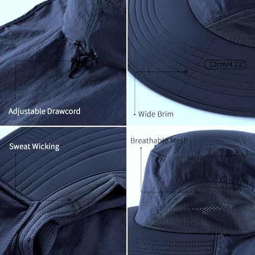 Image of Home Prefer Outdoor UPF50+ Sun Hat Wide Brim Mesh Fishing Hat with Neck Flap