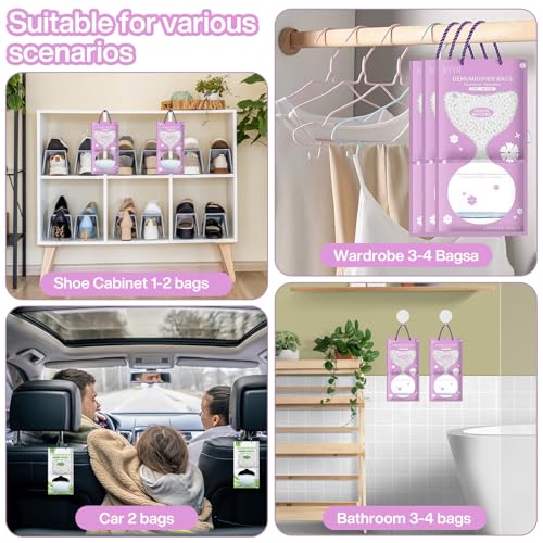 SaiXuan Hängender Entfeuchtungsbeutel, 8 Pcs Luftentfeuchter Beutel mit Lavendel und Grüntee, Feuchtigkeitsabsorber mit Anti-Schimmel-Effekt, für Kleiderschränke, Autos, Badezimmer, Schuhschränke