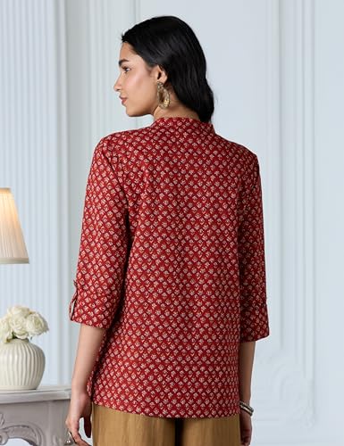 Image of Amazon Brand - Myx Women's Screen Print Straight Printed Regular Cotton Short Kurti (Available in Plus Sizes)