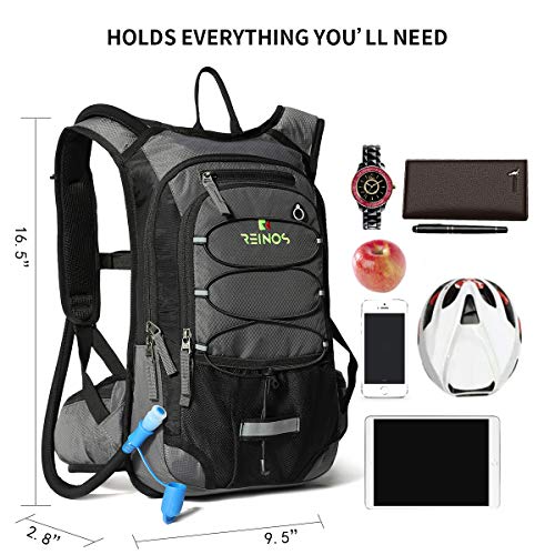 REINOS Hydration Backpack with 2L Bladder for Men & Women, Daypack with Thermal Insulation | Great for Hiking, Running, Cycling, Camping, Skiing, Outdoor Activities (Grey)