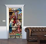 3D Door Decal Jesus Nativity Stained Glass Saint Peter Paul Catholic Church Door Stickers Removable