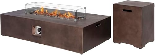 HOMPUS Mesa rectangular de propano para exteriores, mesa de fuego de 59 x 28 x 12 pulgadas, con protector contra el viento y mesa de cubierta de