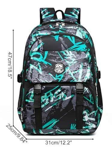 JiaYou Men High School Backpack Large Capacity Daypack Boys Middle School Laptop Bag(Green,36 Liters)2