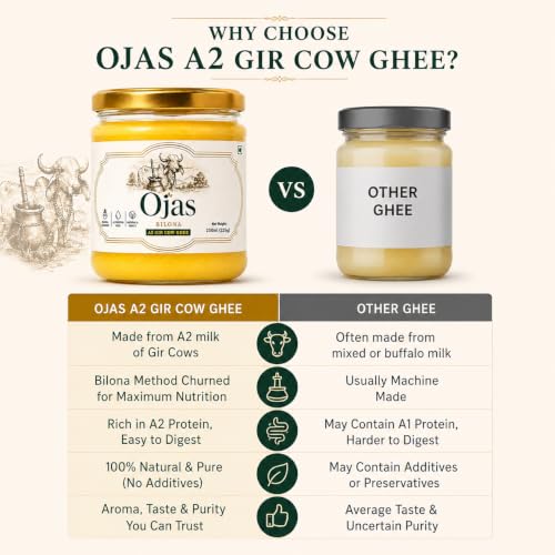 Image of OJAS BILONA A2 Gir Cow Ghee, Bilona Churned, 250 ml