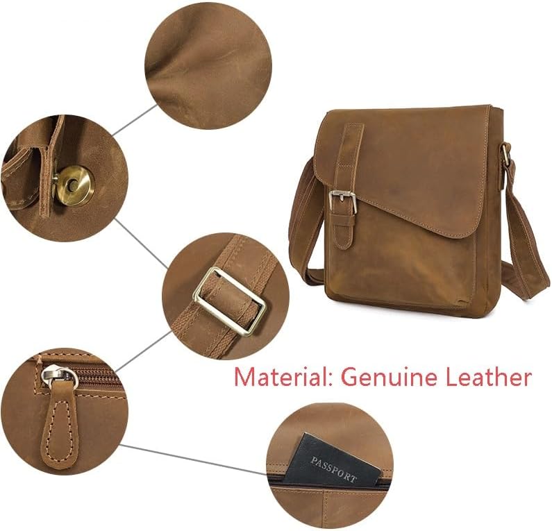 Shoulder Bag Crossbody Man Top-grain Leather Crazy Horse Men's Retro Fashion