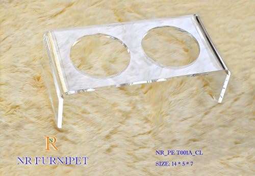 Nr Acrylic Pet Feed Dining Table with Two Bowl 001 for Dog Cat (Clear, Small)