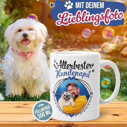 Tassendruck Hunde-Tasse mit Foto Allerbester Hundepapa - Persönliches Geschenk für Hundefreunde zum Geburtstag | Personalisiertes Geschenk, 300 ml, Weiß
