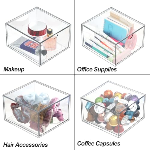 Image of Clear Drawer, Arclic Box, Makeup Organizer Container, 6,5 inch Storage Drawer for Bathroom Dresser Vainty, Tissue Dryer Sheet Holder Disposable Face Towels Organizer, Light Gray