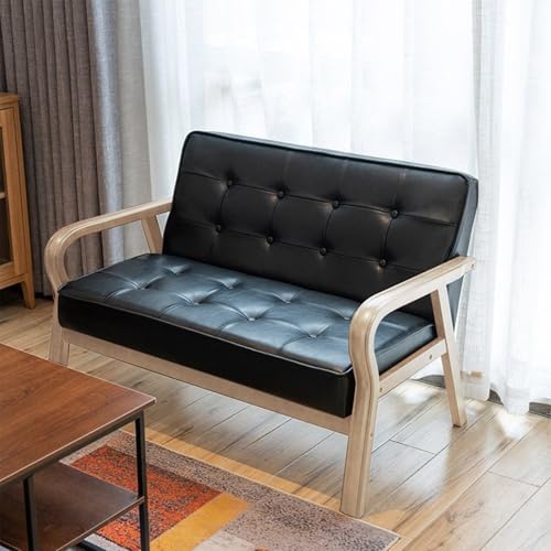 Modern Faux Leather Bench Couch for 2-3 Person Waiting Room, Stylish Office Sofa Armchair, Comfortable Living Room Furniture (45.27"x24.4"x29.53")