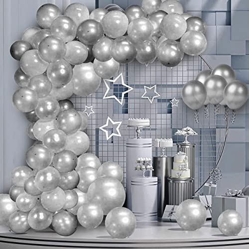 Image of Party Propz Silver Balloons for Decoration - 50Pcs Metallic Silver Balloons | Balloon for Birthday | Metallic Balloon for Decoration (Latex)