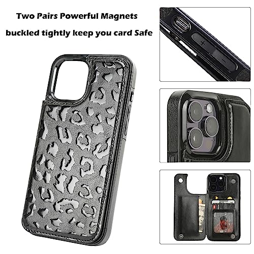 Image of uCOLOR Compatible with iPhone 13 Pro Max 6.7 inch Wallet Case with Card Holder Slot Folio Flip PU Leather Kickstand Double Magnetic Clasp and RFID Blocking Design Cover 13PM 6.7 Inch (Black Leopard)