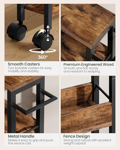 CHOEZON 4-Tier Slim Storage Cart, 5.1\'\' Kitchen Serving Trolley, Slim Rolling Cart with Handle and Guard Rails, Slim Cabinet for Small Spaces, for Dining Room, Rustic Brown and Black TTC01BF