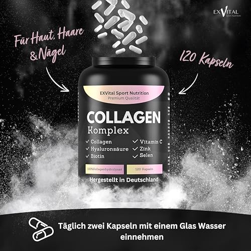 Collagen Hyaluronsäure Komplex, 120 Collagen Kapseln vom Weiderind, angereichert mit Biotin, Vitamin C, B2, Zink & Selen, 1000mg Collagenhydrolysat pro Tag – Bild 4