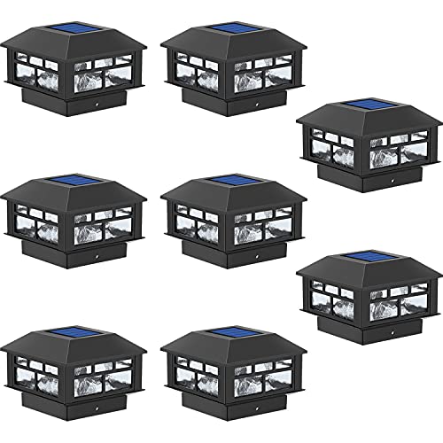 Holiday Deals 🛒 POWGDLT Solar Post Cap Lights Outdoor 10 Lumen Double LED Fence Post Solar Powered Waterproof Light for 4x4 or 5x5 Wood Posts in Patio, Deck or Garden Decoration, 8 Pack
