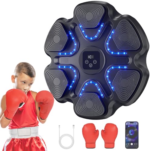 TGLLM Music Boxing Machine for Kids and Adults, Wall Mounted Bluetooth Punching Trainer with Boxing Gloves, Intelligent LED Boxing Target Workout Machine for Teenagers Boys Girls