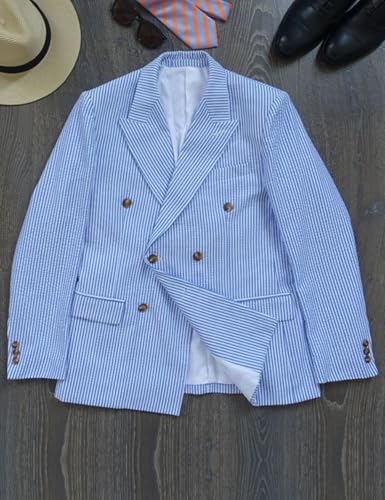 Mens Summer Seersucker Blazer Jacket Lightweight Casual Formal Wedding Prom Sport Coat Spring3