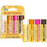 Burt's Bees Lip Balm Party Pack - Birthday Cake, Waffle Cone, Strawberry Shortcake, and Cookies & Cream, All Day Moisturizer, Tint-Free, Natural Origin Conditioning Lip Treatment, 4 Tubes, 0.15 oz.