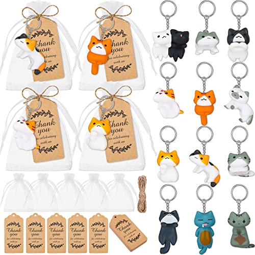 Fumete Cat Keychains Party Favors Birthday Supplies Baby Shower Return Gifts Kitten Cat Hanging Keychains with Organza Bags Thank You Kraft Tags for Kids Cat Theme Party Birthday.