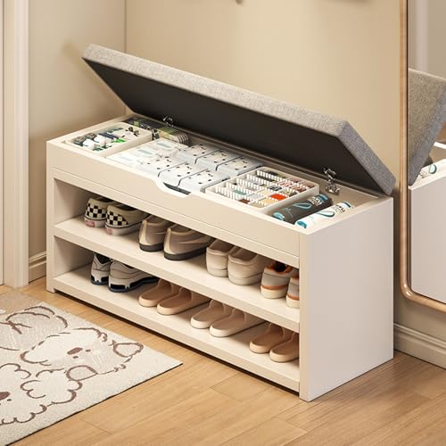 Banc à chaussures en bois de qualité avec plateau supérieur relevable - 2