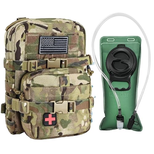 MOLLE Hydration Pack for Plate Carrier Compact Water Bladder Carrier for Tactical Vest Backpack Mini 1.5L-2L Hydration Backpack with IFAK Pouch (CP+Bladder)