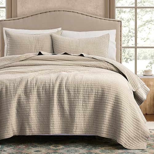 WDCOZY 100% Cotton Queen Size Quilt Set - Beige Neutral