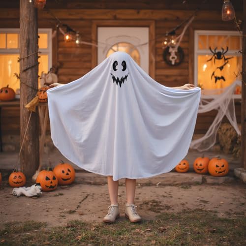 Disfraz infantil de fantasma poncho blanco para Halloween miniatura 3