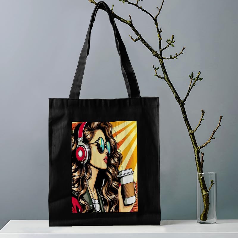 Image of Canvas Printed Tote Bag for Women 15kg Capacity with Zipper Closure