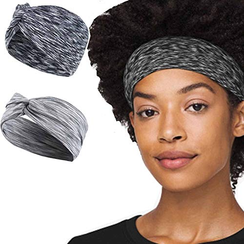 Evazen Elastic Headband Yoga Criss Cross Headbands Headpiece Sports Sweat Wicking Hair Bands Non Slip Running Hair Wraps Hair Accessories for Women and Men (2 PCS)(Black)