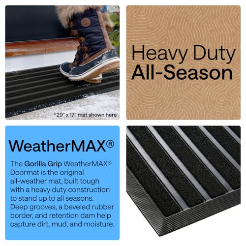 Image of GORILLA GRIP WeatherMAX Door Mat, Indoor Outdoor Use, 29x17, Black Stripe