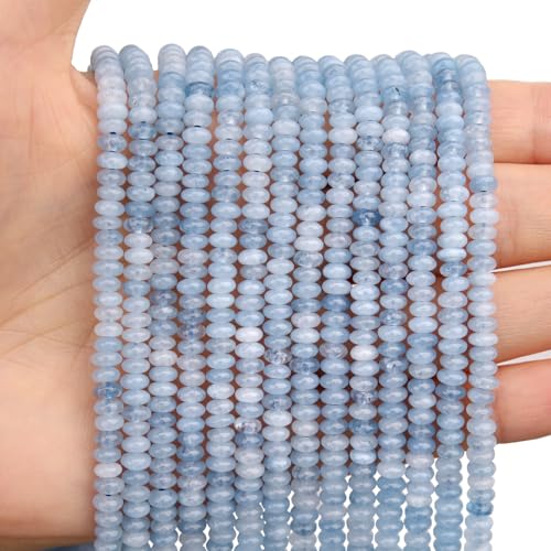 BONNY BOXX 1 Strand (150PCs) Natural 2 * 4mm Aquamarine Rondelle Beads Natural Abacus Disk Stone Beads Loose Spacer Gemstone for DIY Bracelet Necklace Jewelry Making