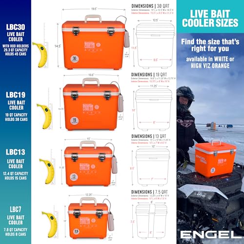 Image of Engel Live Bait Cooler Box with 2nd Gen 2-Speed Aerator Pump - Portable Fishing Station & Minnow Bucket for Shrimp & Other Live Fish with Aerator - ENGLBC-N